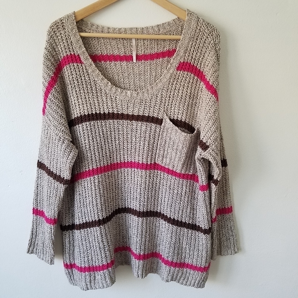 Free People Complete in Stripes Slouchy Longsleeve Pull-over Sweater M - Picture 2 of 11